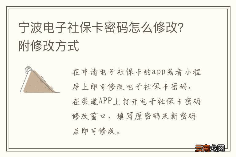宁波电子社保卡密码怎么修改？附修改方式