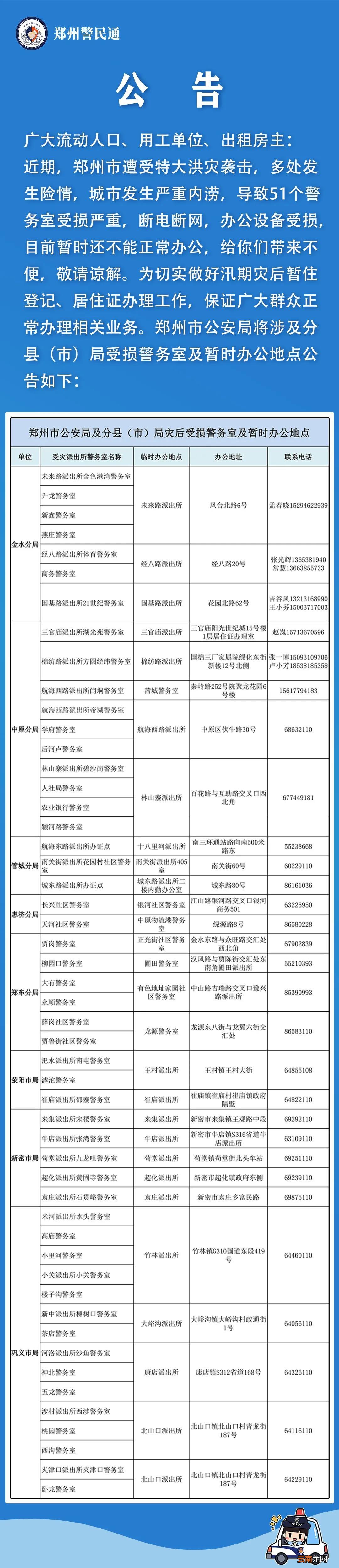 郑州户籍室、警务室办公地点暂时有变