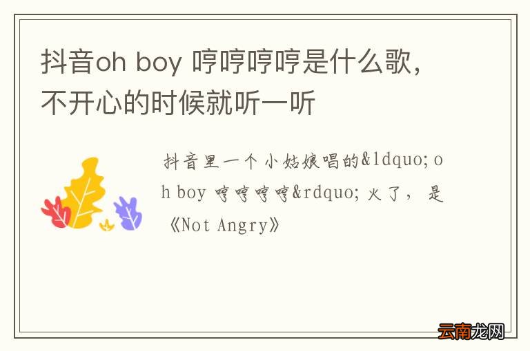 抖音oh boy 哼哼哼哼是什么歌，不开心的时候就听一听