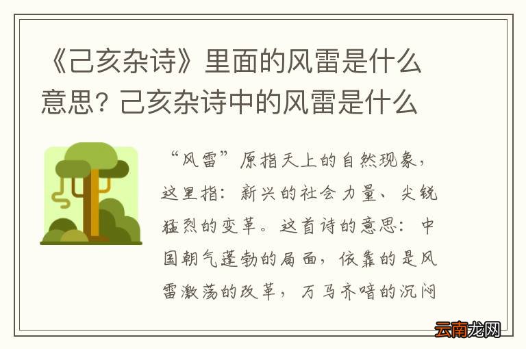 《己亥杂诗》里面的风雷是什么意思? 己亥杂诗中的风雷是什么意思
