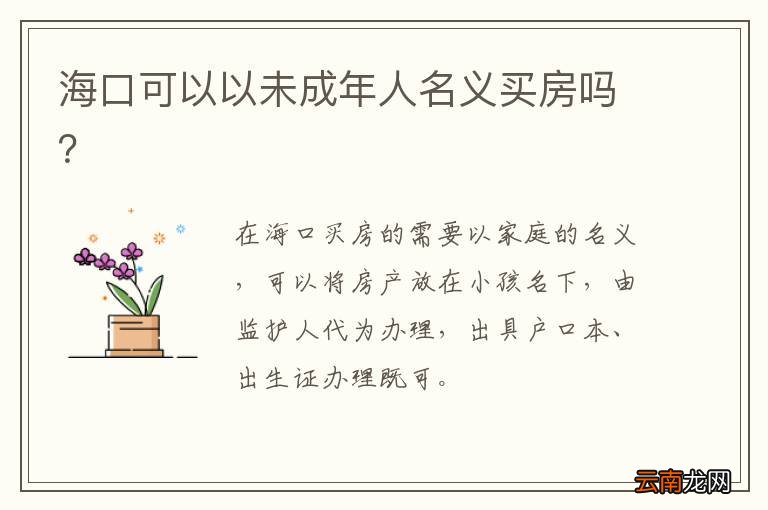 海口可以以未成年人名义买房吗？