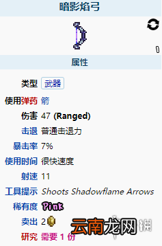泰拉瑞亚暗影焰弓怎么样 泰拉瑞亚暗影焰弓图鉴介绍