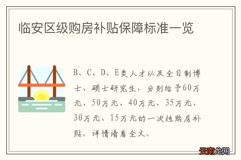 临安区级购房补贴保障标准一览