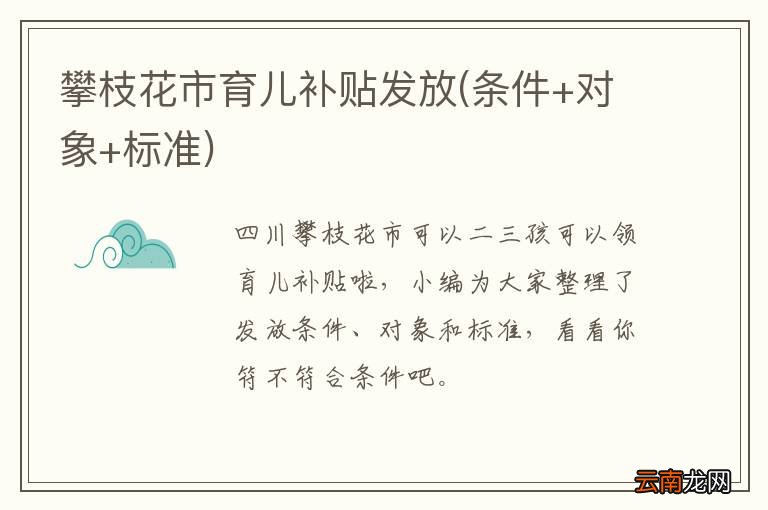 条件+对象+标准 攀枝花市育儿补贴发放