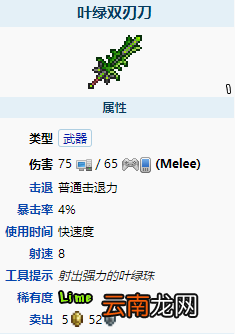 泰拉瑞亚叶绿双刃刀怎么样 泰拉瑞亚叶绿双刃刀武器图鉴