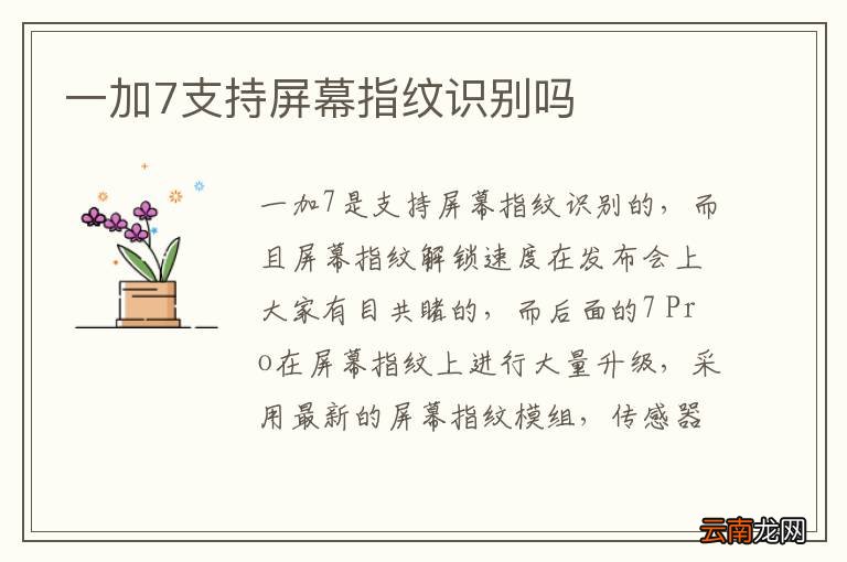 一加7支持屏幕指纹识别吗