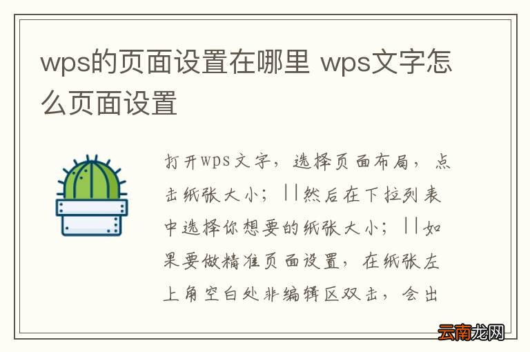 wps的页面设置在哪里 wps文字怎么页面设置