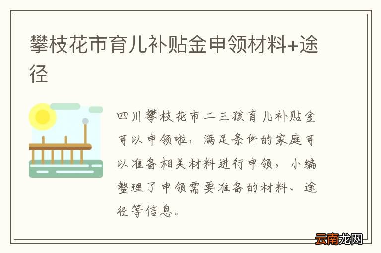攀枝花市育儿补贴金申领材料+途径
