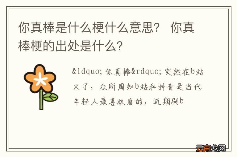 你真棒是什么梗什么意思？ 你真棒梗的出处是什么？