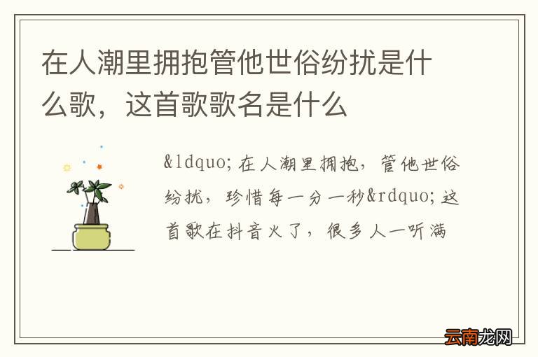 在人潮里拥抱管他世俗纷扰是什么歌，这首歌歌名是什么