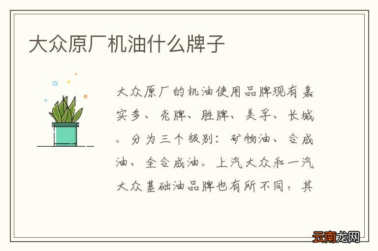 大众原厂机油什么牌子