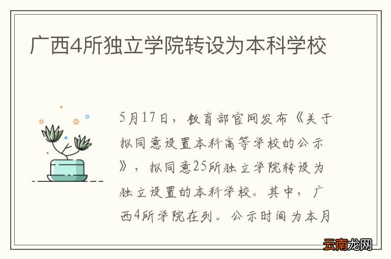 广西4所独立学院转设为本科学校