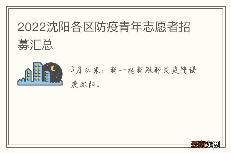 2022沈阳各区防疫青年志愿者招募汇总
