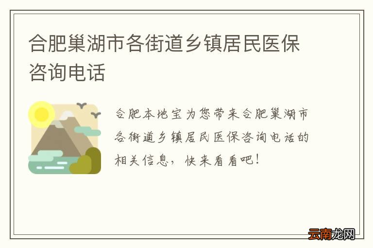 合肥巢湖市各街道乡镇居民医保咨询电话