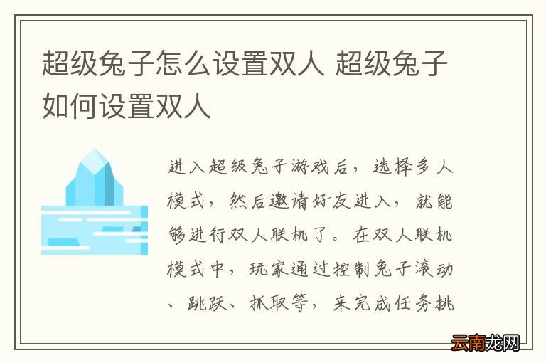 超级兔子怎么设置双人 超级兔子如何设置双人