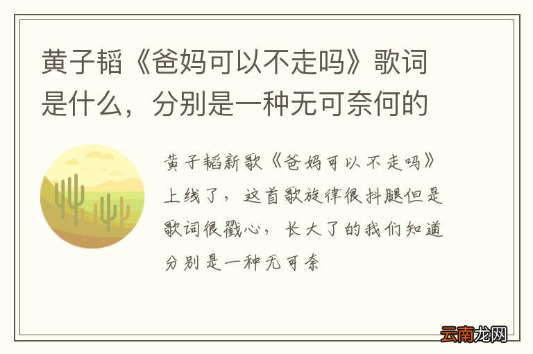 黄子韬《爸妈可以不走吗》歌词是什么，分别是一种无可奈何的必然