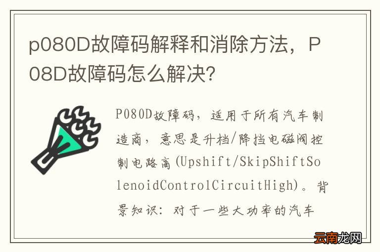 p080D故障码解释和消除方法，P08D故障码怎么解决？