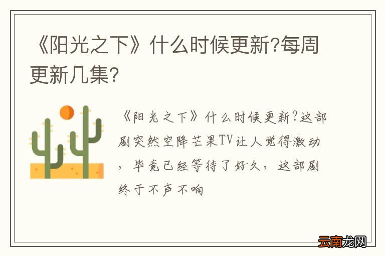 《阳光之下》什么时候更新?每周更新几集？