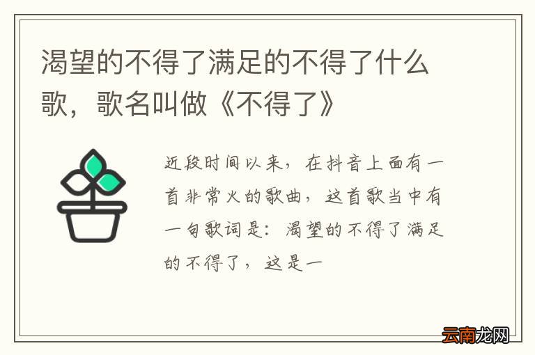 渴望的不得了满足的不得了什么歌，歌名叫做《不得了》