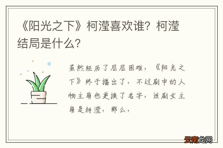 《阳光之下》柯滢喜欢谁？柯滢结局是什么？