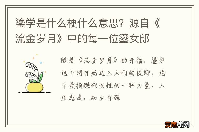 鎏学是什么梗什么意思？源自《流金岁月》中的每一位鎏女郎
