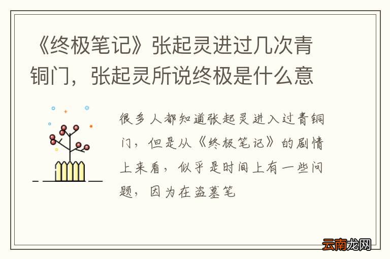 《终极笔记》张起灵进过几次青铜门，张起灵所说终极是什么意思