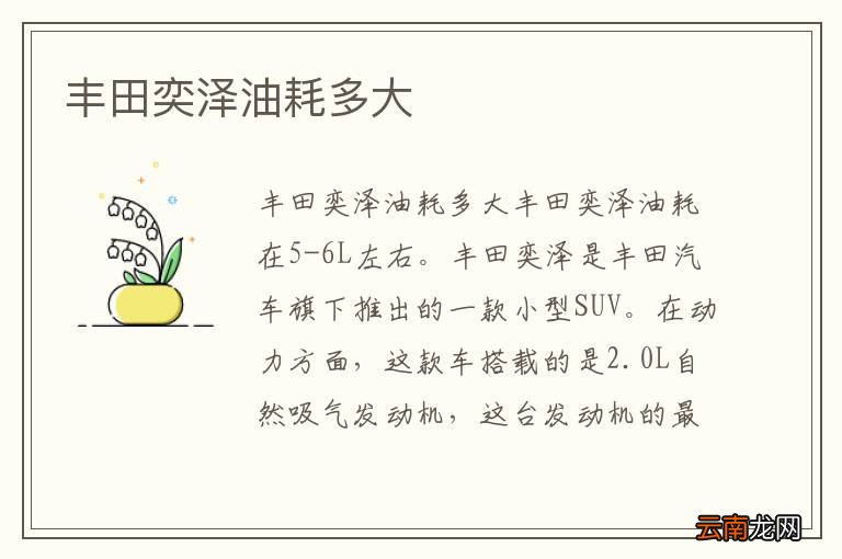 丰田奕泽油耗多大