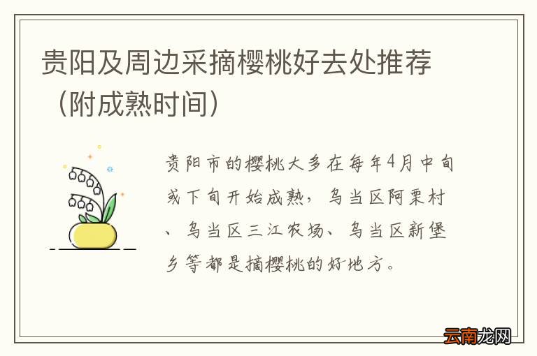附成熟时间 贵阳及周边采摘樱桃好去处推荐