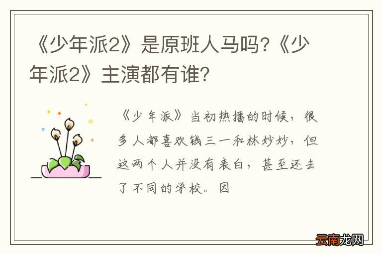 《少年派2》是原班人马吗?《少年派2》主演都有谁？