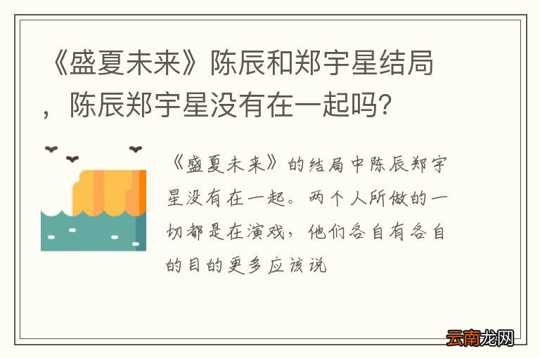 《盛夏未来》陈辰和郑宇星结局,陈辰郑宇星没有在一起吗?