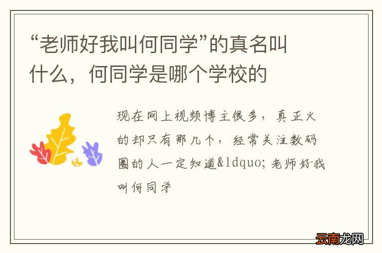 “老师好我叫何同学”的真名叫什么，何同学是哪个学校的