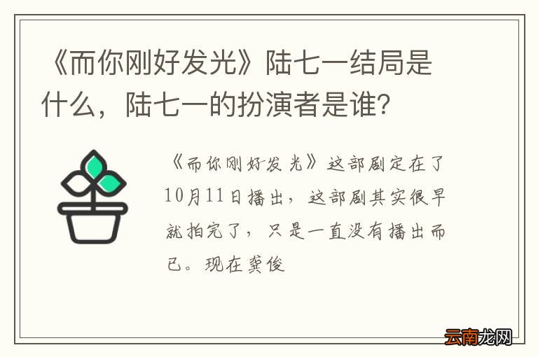 《而你刚好发光》陆七一结局是什么，陆七一的扮演者是谁？