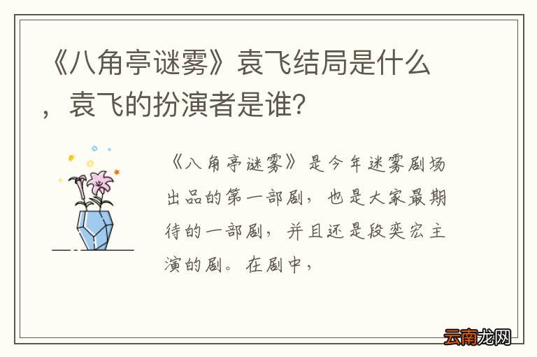 《八角亭谜雾》袁飞结局是什么，袁飞的扮演者是谁？