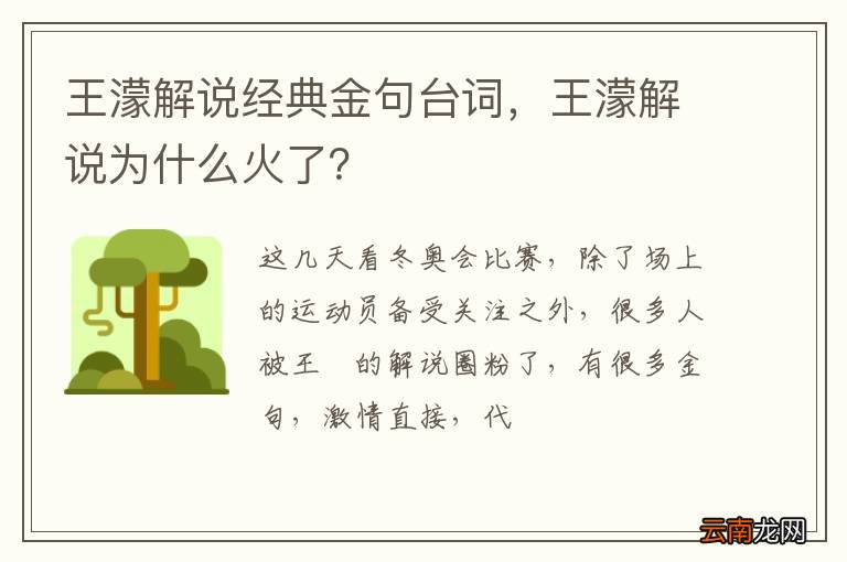 王濛解说经典金句台词，王濛解说为什么火了？