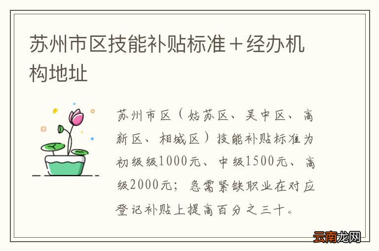 苏州市区技能补贴标准＋经办机构地址