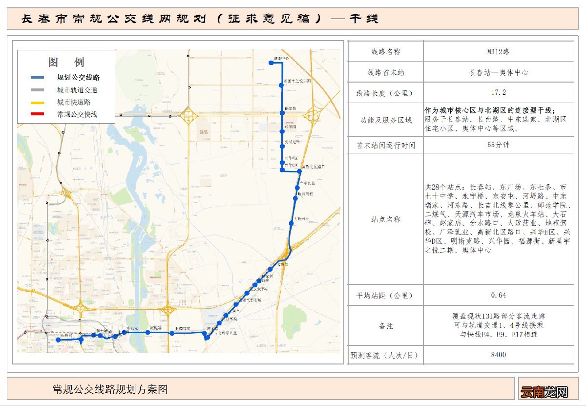 长春公交干线M312路路线图及站点设置