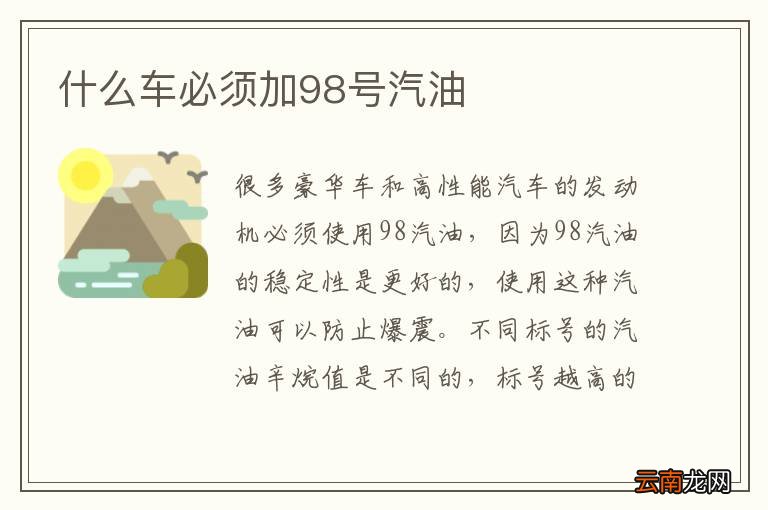 什么车必须加98号汽油