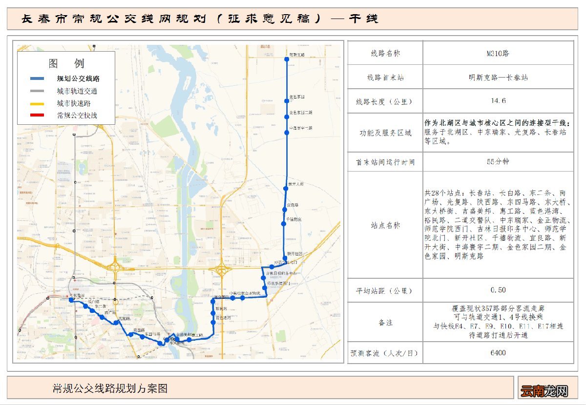 长春公交干线M310路路线图及站点设置