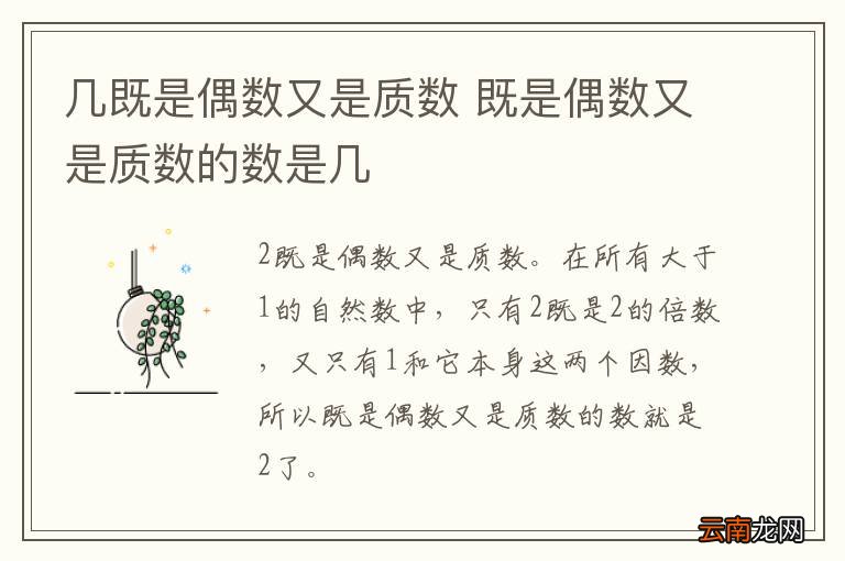 几既是偶数又是质数 既是偶数又是质数的数是几