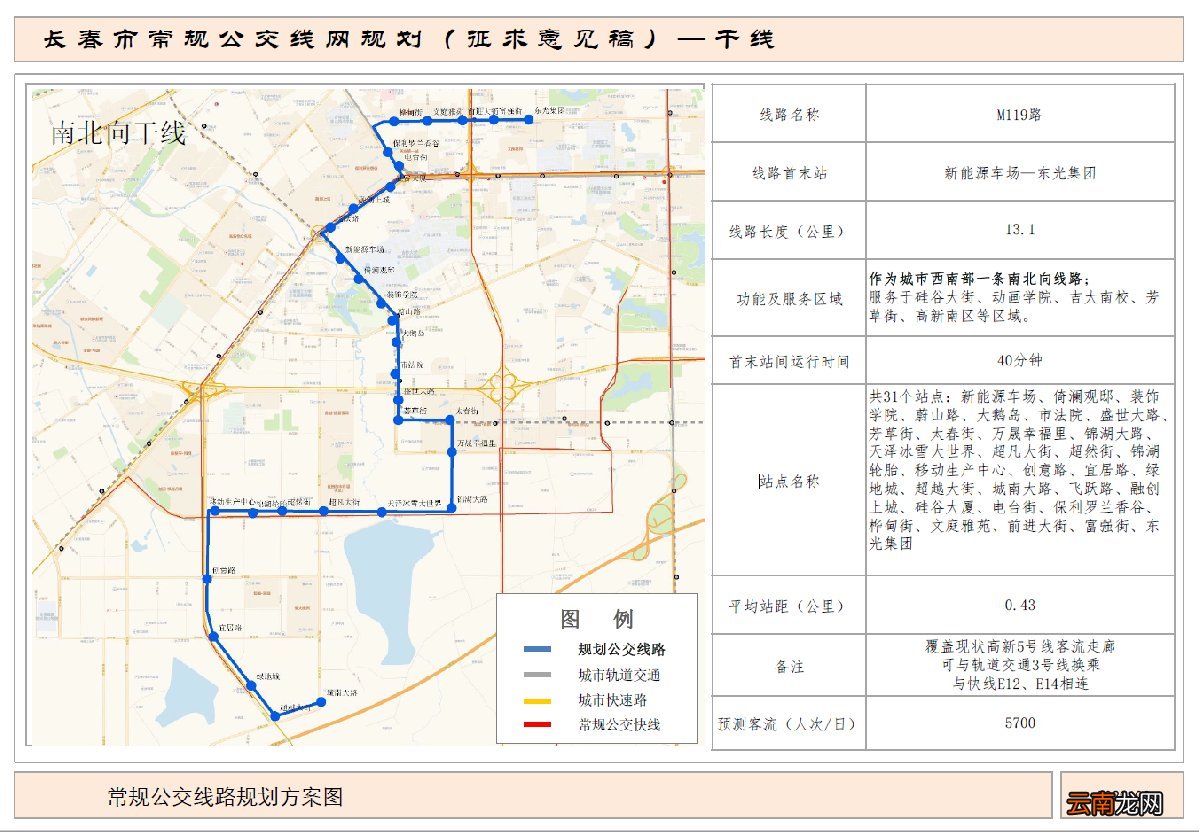 长春公交干线M119路路线图及站点设置