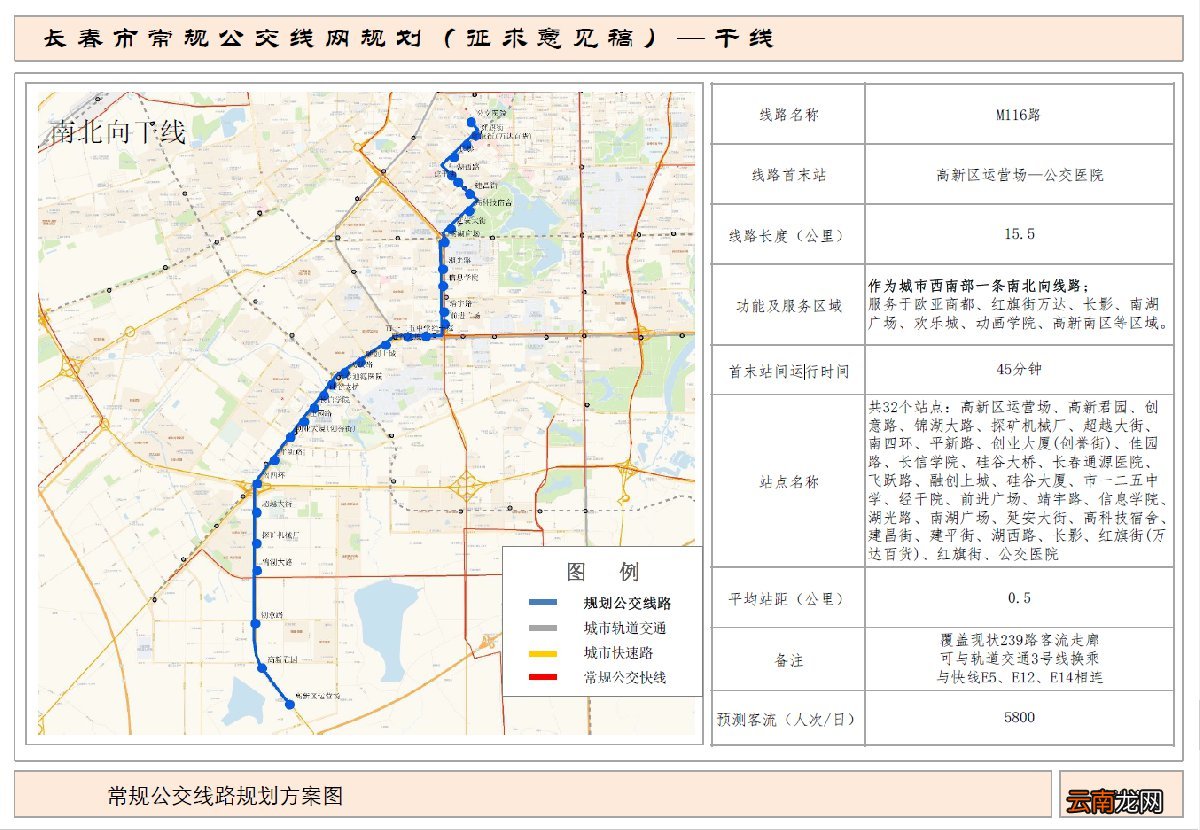 长春公交干线M116路路线图及站点设置