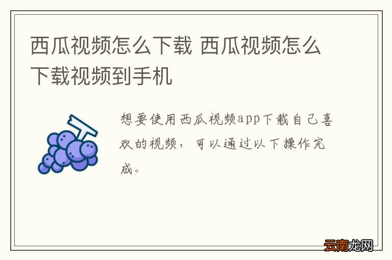 西瓜视频怎么下载 西瓜视频怎么下载视频到手机