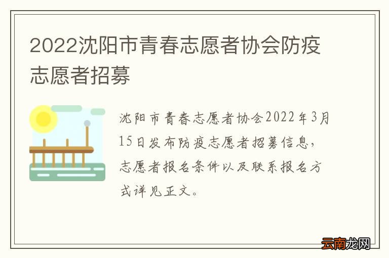 2022沈阳市青春志愿者协会防疫志愿者招募