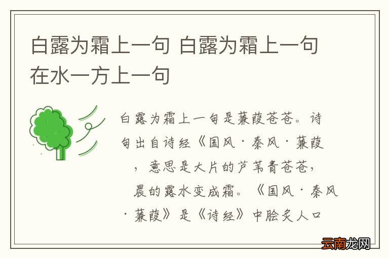 白露为霜上一句 白露为霜上一句在水一方上一句
