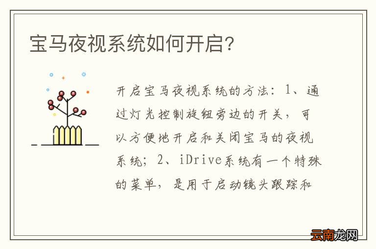 宝马夜视系统如何开启?