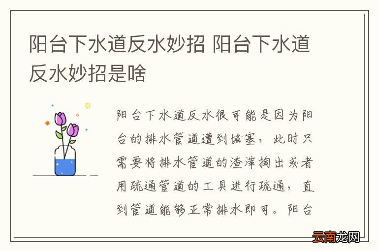 阳台下水道反水妙招 阳台下水道反水妙招是啥