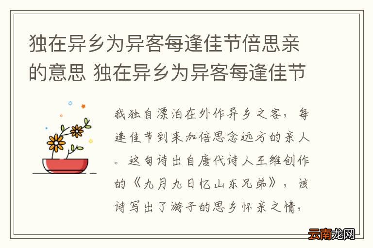 独在异乡为异客每逢佳节倍思亲的意思 独在异乡为异客每逢佳节倍思亲翻译