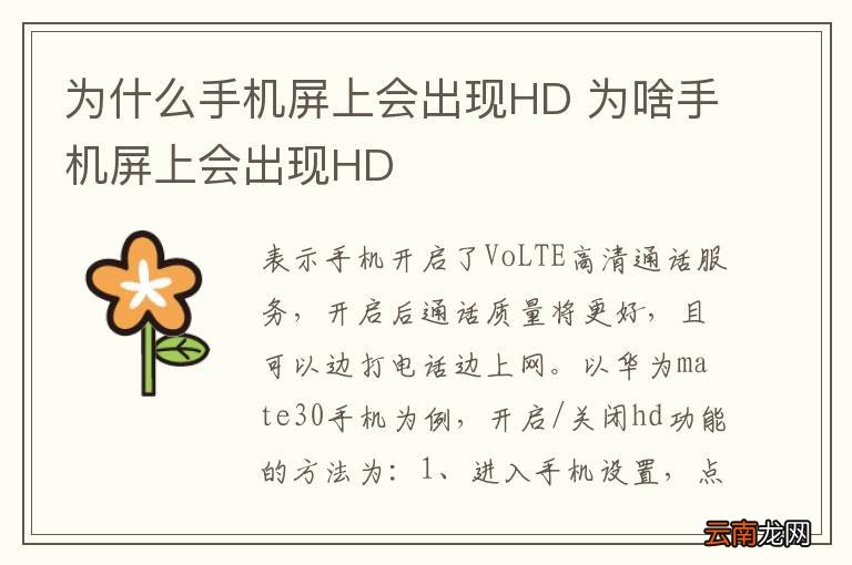 为什么手机屏上会出现HD 为啥手机屏上会出现HD