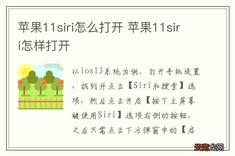 苹果11siri怎么打开 苹果11siri怎样打开