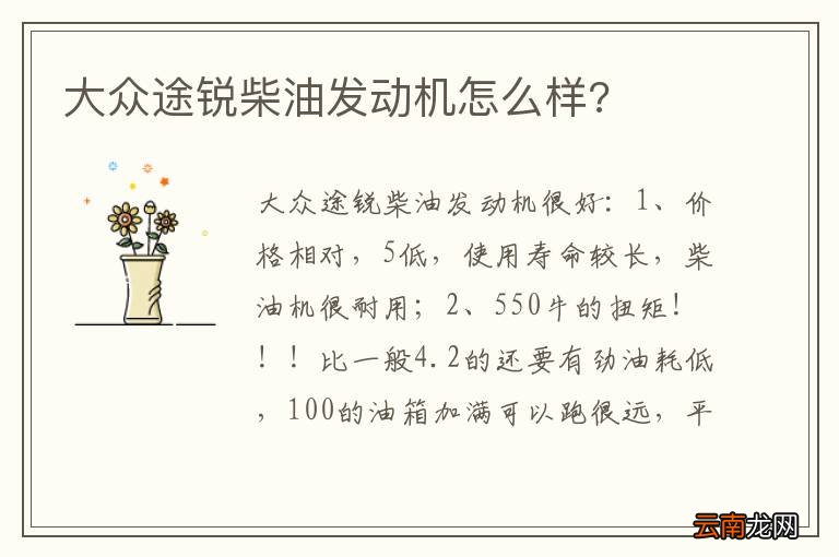 大众途锐柴油发动机怎么样?